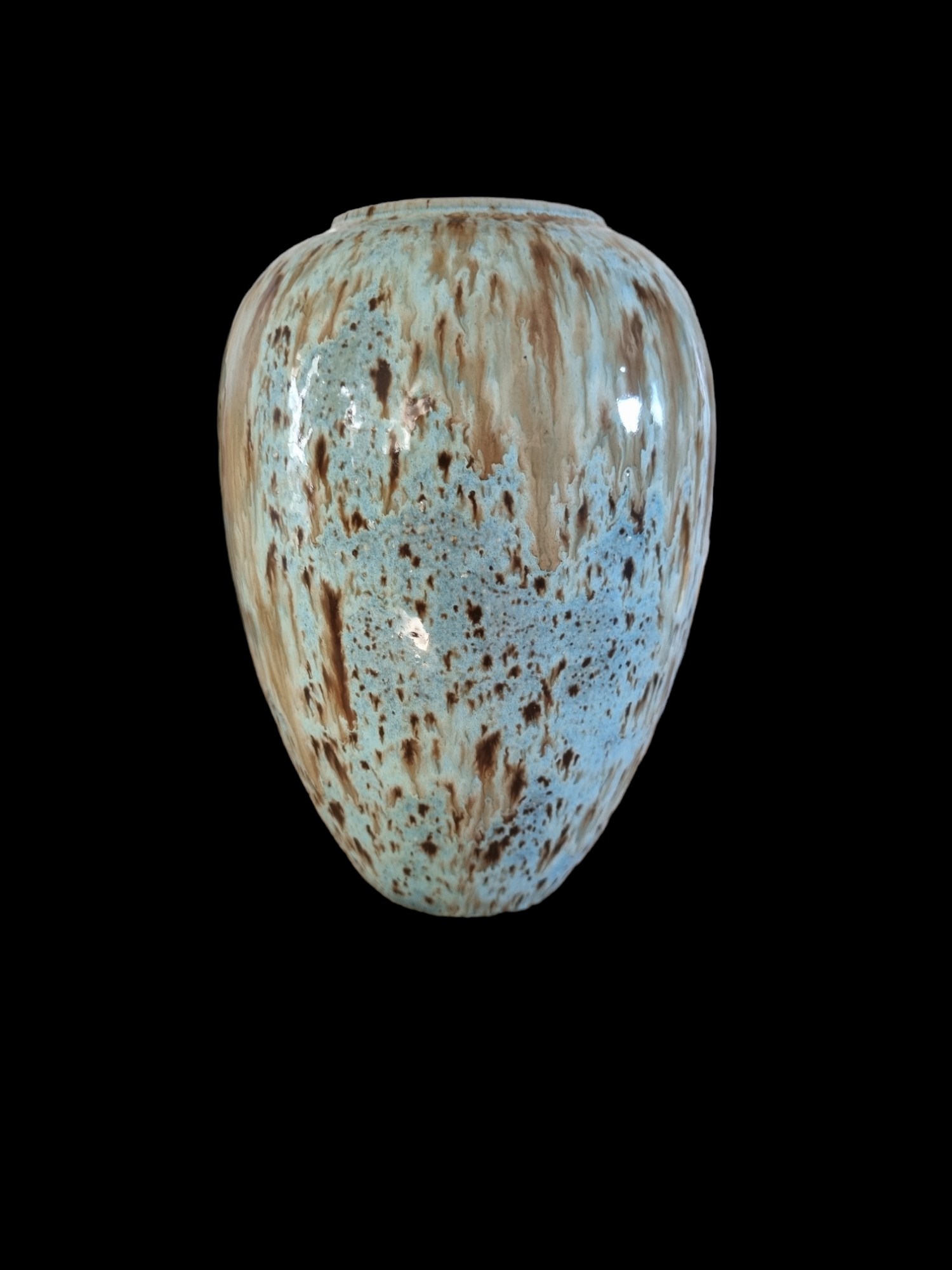 Høj Vase i lyseblå glasur og krystaller